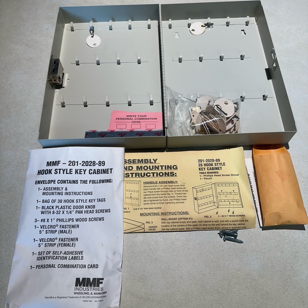 MMF Industries Hook Style Key Cabinet - 28 Keys New with Tags. 11”L x 7.75”W